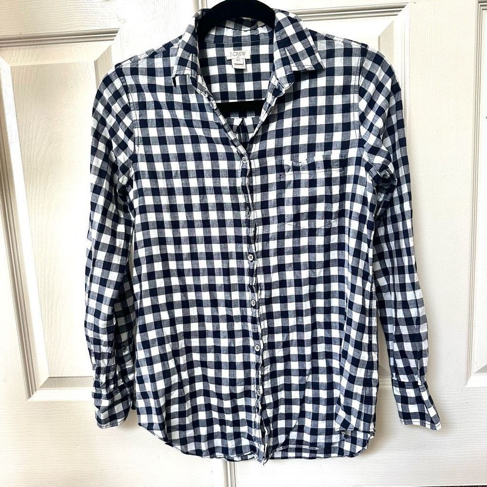 J.Crew blue and white check long sleeved shirt